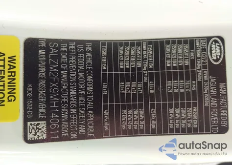 2021 Land Rover Range Rover Evoque R-Dynamic Hse z USA, uszkodzony, nr VIN SALZM2FX9MH140611